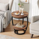 2-Tier Round Industrial End Table with Metal Frame