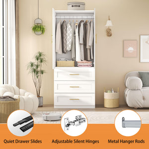 Wardrobe Closet with Hanging Rod and Drawers
