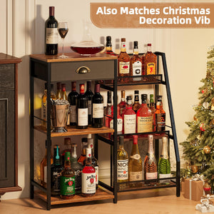 3-Tier Wine Rack Bar Cabinet with Drawer