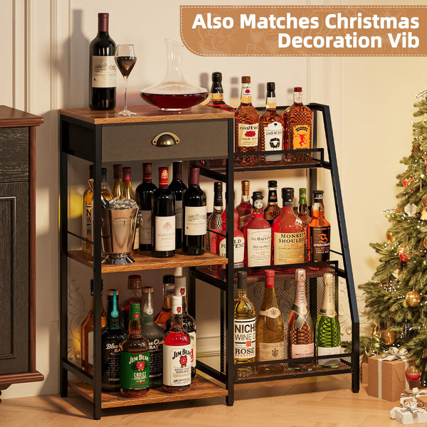 3-Tier Wine Rack Bar Cabinet with Drawer