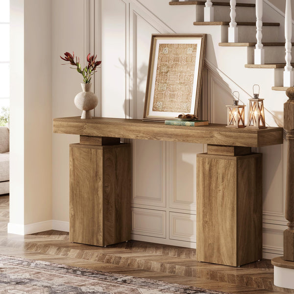 63-Inch Farmhouse Console Table with Wood Finish