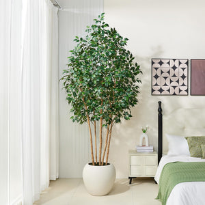Artificial Ficus Tree Indoor with Wood Trunk & Silk Leaves — 6ft, 7ft, 8ft