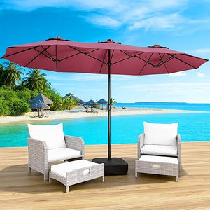 Large Rectangular Patio Umbrella with Base & LED Lights