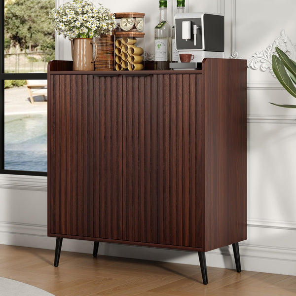 Fluted Wine & Coffee Bar Cabinet with Storage