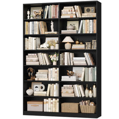 7-Tier Dual-Row Bookshelf with 14 Open Shelves