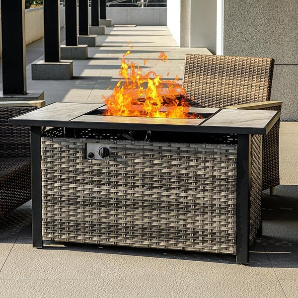 Rectangular Propane Fire Pit Table with Ceramic Tabletop