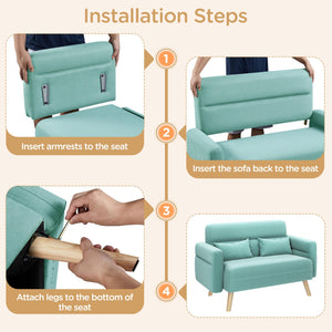 46" Modern Fabric Loveseat Sofa with Lumbar Pillows & Solid Wood Legs