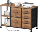6-Drawer File Cabinet with Charging Station & Printer Stand