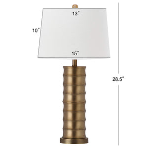 Brass Column Table Lamp Set of 2 — Gold Metal Base with White Shade