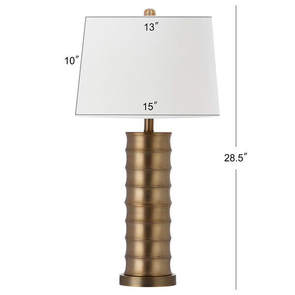 Brass Column Table Lamp Set of 2 — Gold Metal Base with White Shade
