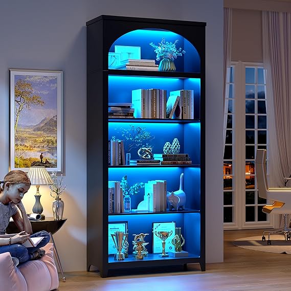 5-Tier Arched Bookshelf with LED Lights