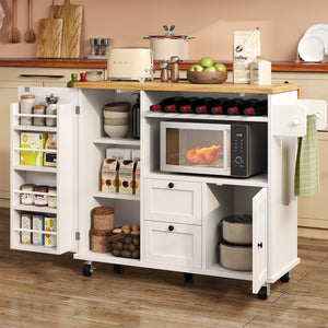 Rolling Kitchen Island with Storage, Drop-Leaf Countertop & Towel Rack