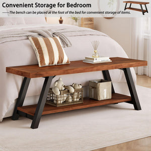 Rustic Wood Entryway Bench with Storage Shelf