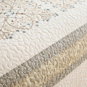 Floral Embroidered Quilt Set – 3-Piece Cotton Bedding with Pillow Shams