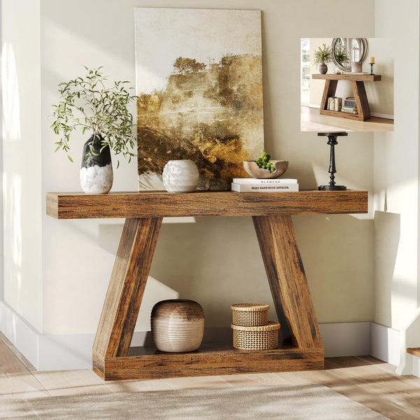 55-Inch Farmhouse Console Sofa Table with Storage Shelf