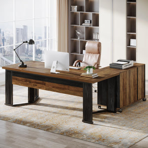 L-Shaped Executive Desk with Mobile File Cabinet and Storage Drawers