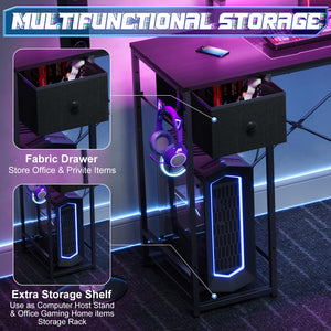 33.5" Gaming Desk with LED Lights, Power Outlets & Monitor Stand