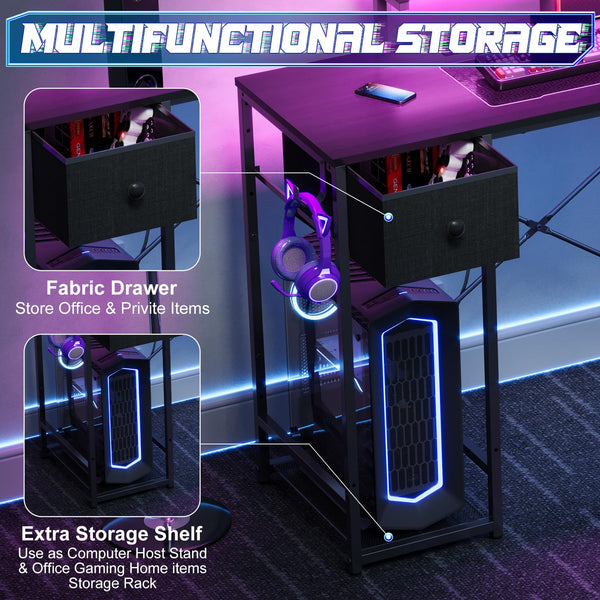 33.5" Gaming Desk with LED Lights, Power Outlets & Monitor Stand