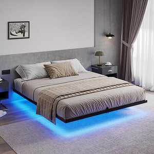 Floating Bed Frame with LED Lights – Metal Platform Bed