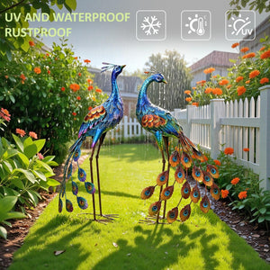 Metal Peacock Garden Statues – Set of 2