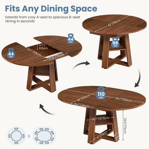 Extendable Round Dining Table for 4-8