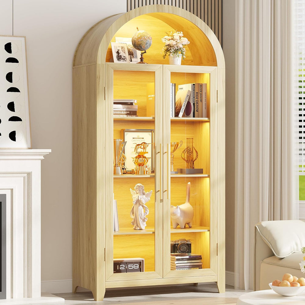 71" Arched Display Cabinet with LED Light & Glass Doors
