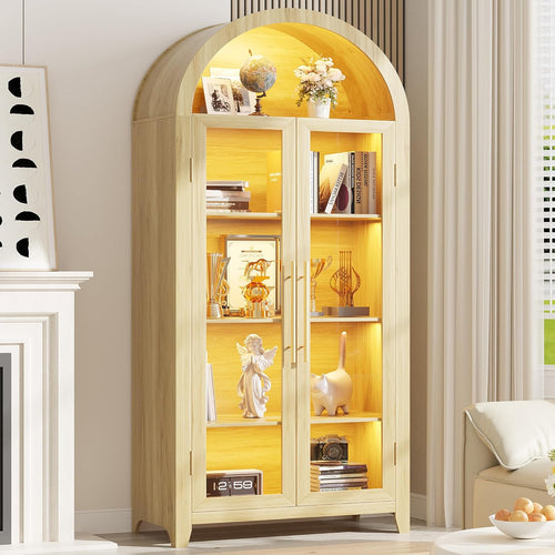 71" Arched Display Cabinet with LED Light & Glass Doors