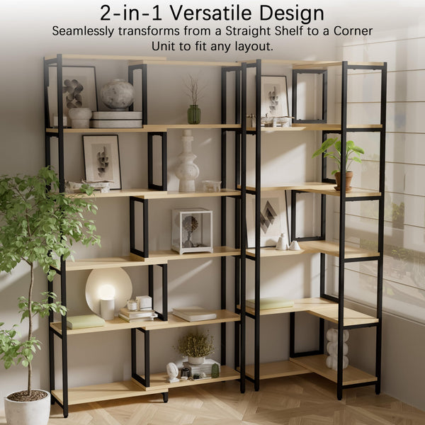 6-Tier Deformable Corner Bookshelf with Metal Frame