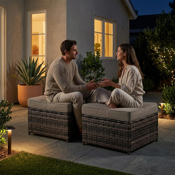 2-Piece Patio Sofa Ottomans with 4.3" Thick Cushions
