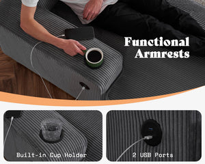 U-Shaped Sectional Sofa with Storage Chaise & Charging Ports