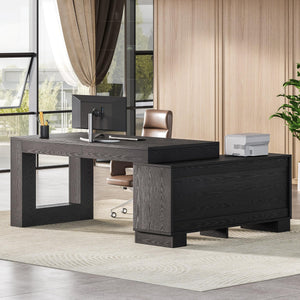 L-Shaped Executive Desk with File Cabinet