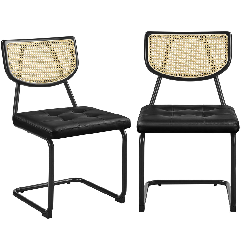 Mid-Century Modern Armless Dining Chairs – Faux Leather, Black