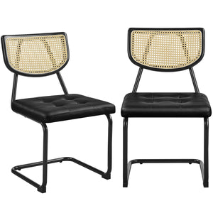 Mid-Century Modern Armless Dining Chairs – Faux Leather, Black