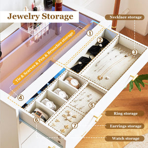 5-Drawer Dresser with LED Lights and Tempered Glass Top