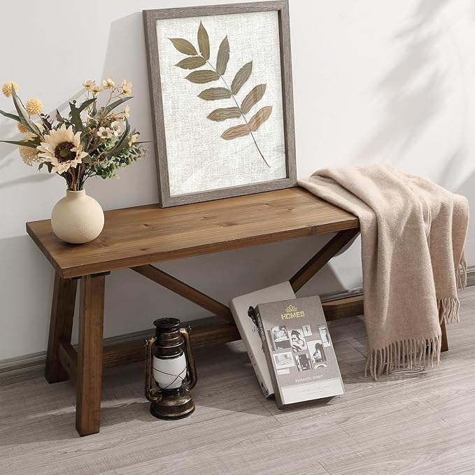 Farmhouse Wood Bench – Solid Wood Entryway & Dining Bench
