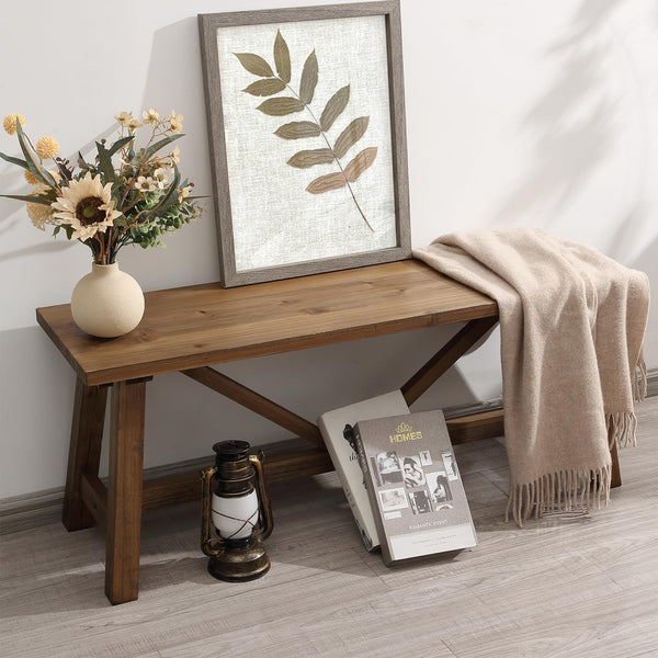 Farmhouse Wood Bench – Solid Wood Entryway & Dining Bench
