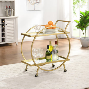 2-Tier Rolling Bar Cart with Mirror Shelves