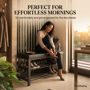 Entryway Shoe Bench with Cushioned Seat & 2 Shelves