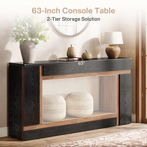 63-Inch 2-Tier Console Table – Black & Walnut