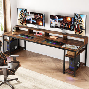 2-Person Desk with Monitor Stand & Storage Shelves, 78.74"