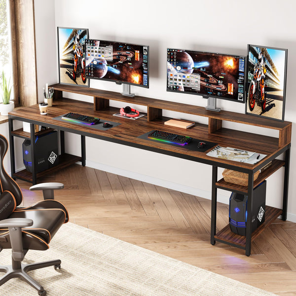 2-Person Desk with Monitor Stand & Storage Shelves, 78.74"