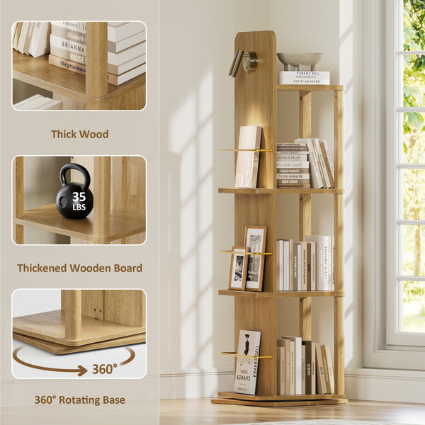 4-Tier Rotating Bookshelf with Light