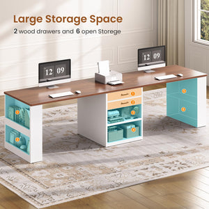 2-Person Computer Desk with Drawers & Storage Shelves, 90.5"