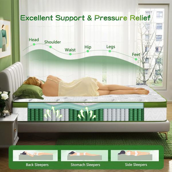 Twin Gel Hybrid Mattress – 10 Inch Euro Top, Pocket Springs, Medium Firm