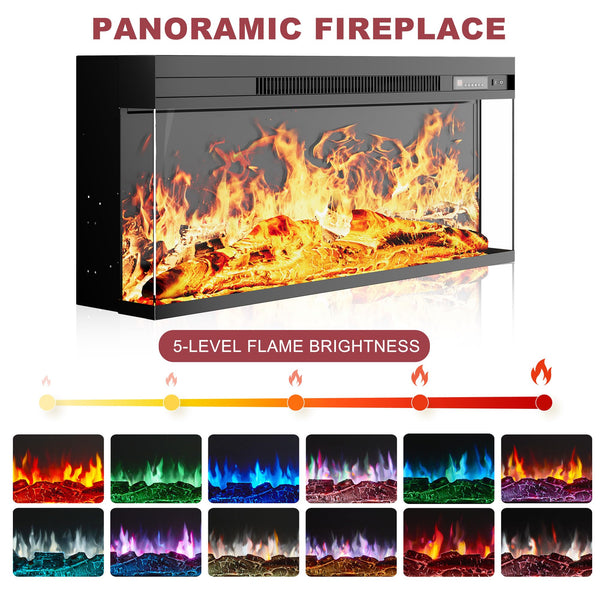 97" Farmhouse Fireplace TV Stand with 3-Sided Electric Fireplace & Storage Cabinets