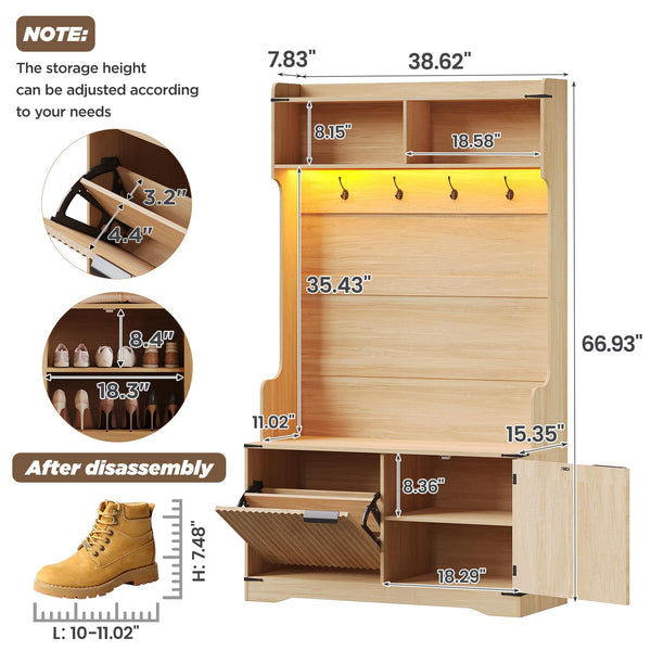 Farmhouse Hall Tree with Bench & Shoe Storage