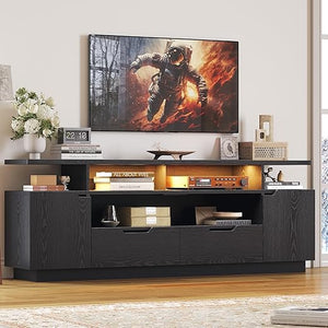 TV Stand with Power Outlet, LED Lights & Storage
