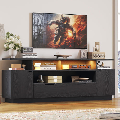 TV Stand for 85 Inch TVs with Power Outlet & LED Lights