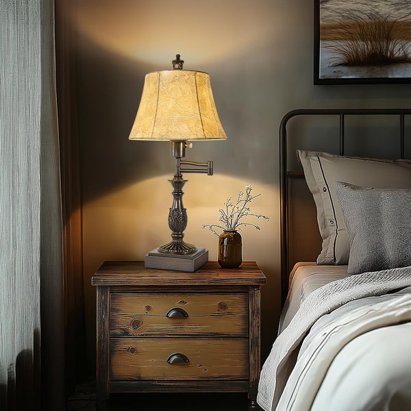 Rustic Swing Arm Table Lamp Set of 2 with USB A+C Ports