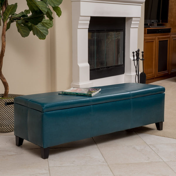 Teal PU Storage Ottoman Bench